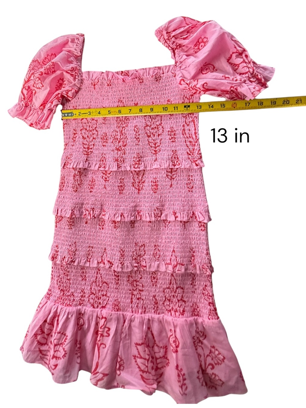 J.Marie Girls Smocked Tiered Dress Pink Floral Print Size 14 Puff Sleeve NWT - Picture 7 of 8